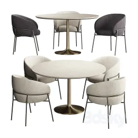 Rimo chair brown marble dining table with brass base